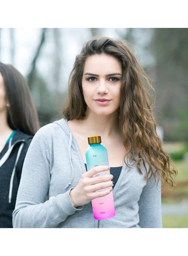 YelaJoy 34oz/1000ml Motivational Sports Water Bottle with Time Marker, Leak-Proof & BPA-Free with Shoulder Strap for Gym, Fitness & Outdoor (Gradient Blue Pink) - Image 2